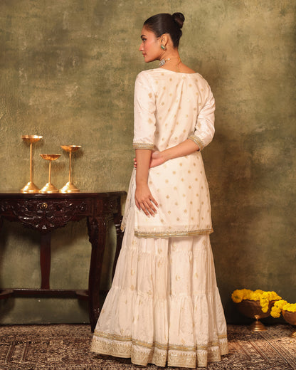 Tana Bana Ivory Silk Kurta, Gharara and Dupatta