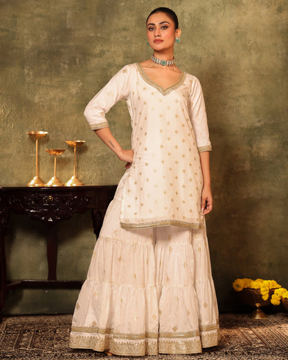 Tana Bana Ivory Silk Kurta, Gharara and Dupatta