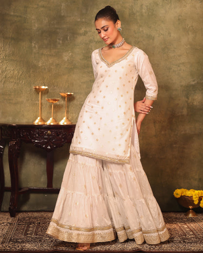 Tana Bana Ivory Silk Kurta, Gharara and Dupatta