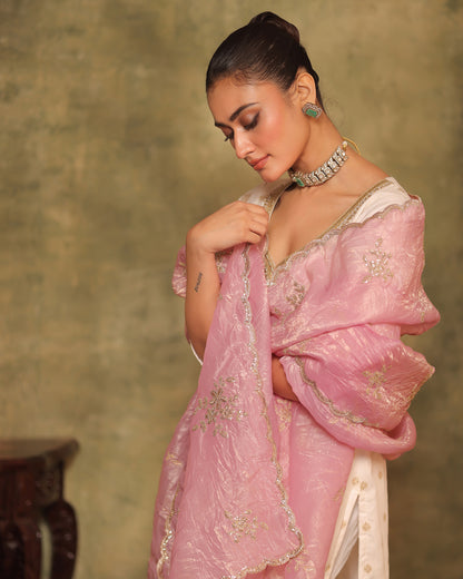 Tana Bana Ivory Silk Kurta, Gharara and Dupatta