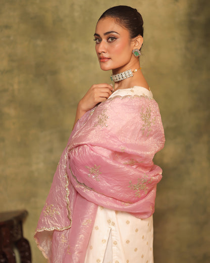 Tana Bana Ivory Silk Kurta, Gharara and Dupatta