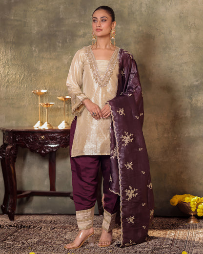 Rasiyaa Tissue Silk Kurta and Farsi Salwar set of 3