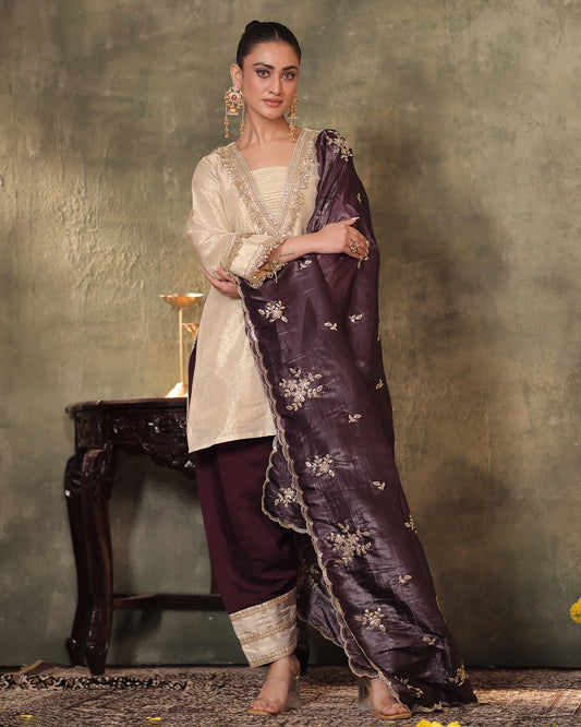 Rasiyaa Tissue Silk Kurta and Farsi Salwar set of 3