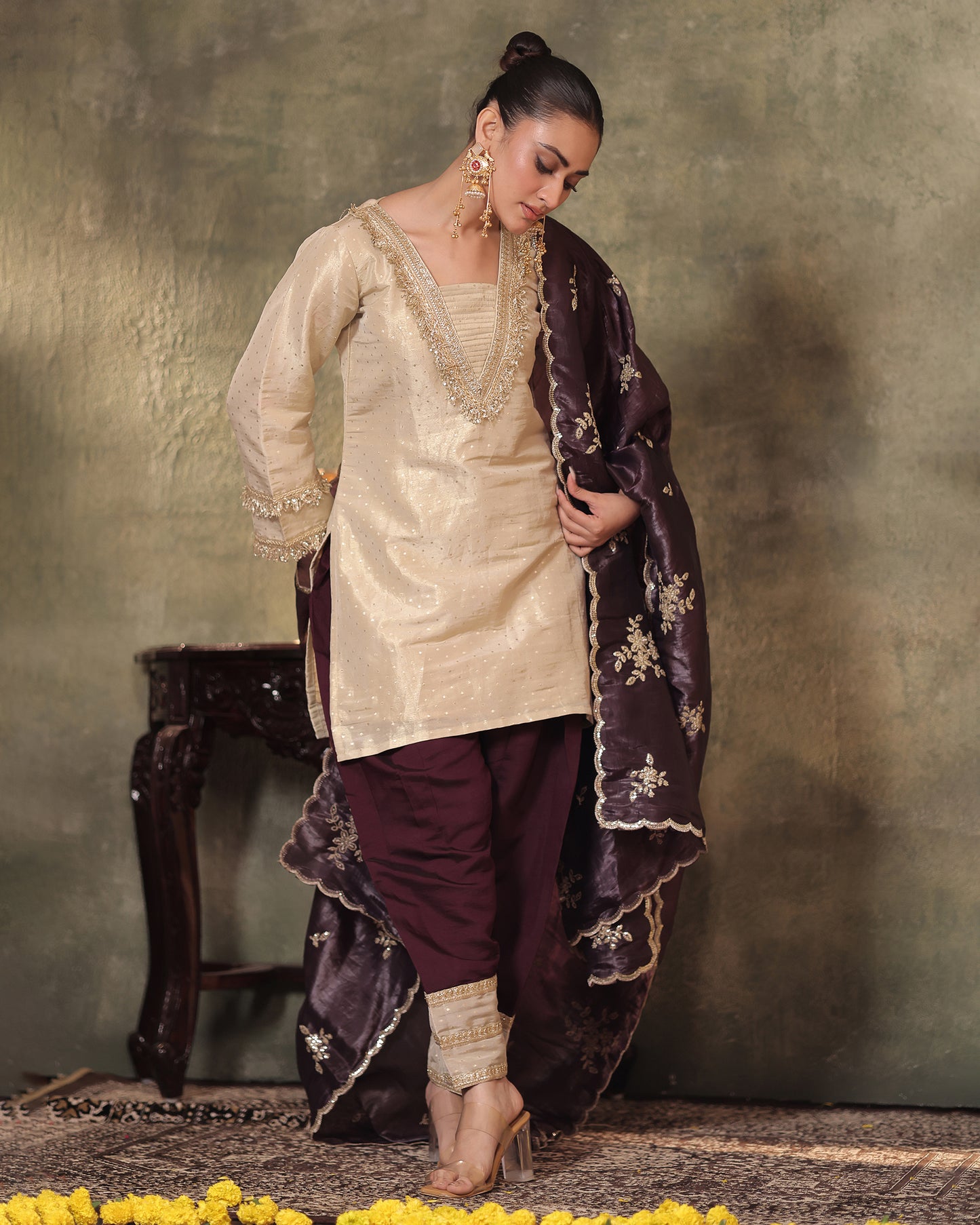 Rasiyaa Tissue Silk Kurta and Farsi Salwar set of 3