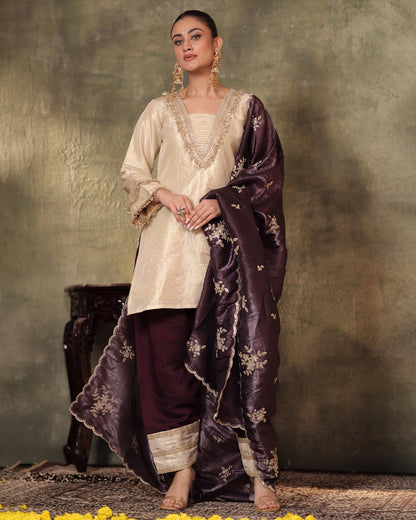 Rasiyaa Tissue Silk Kurta and Farsi Salwar set of 3