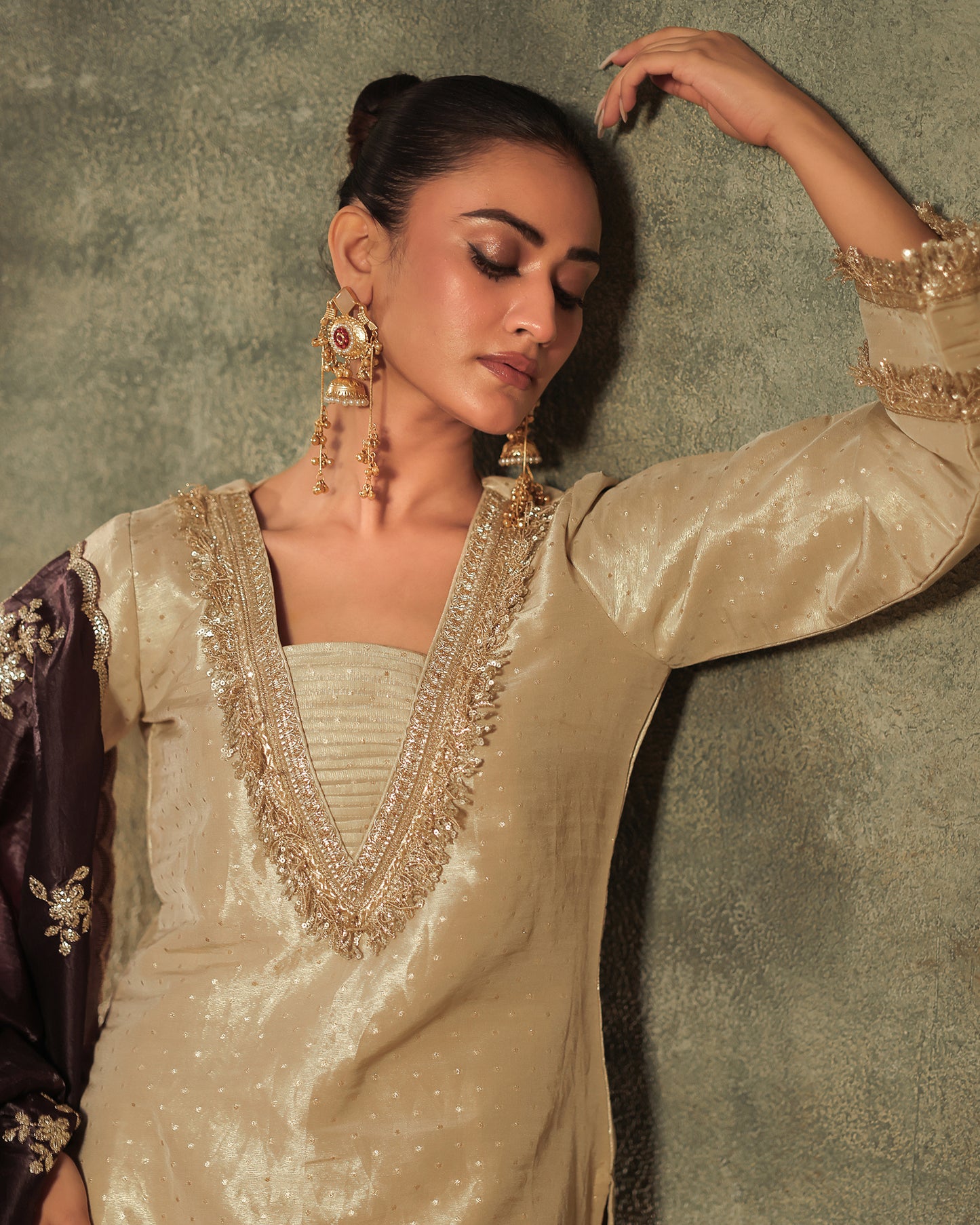 Rasiyaa Tissue Silk Kurta and Farsi Salwar set of 3