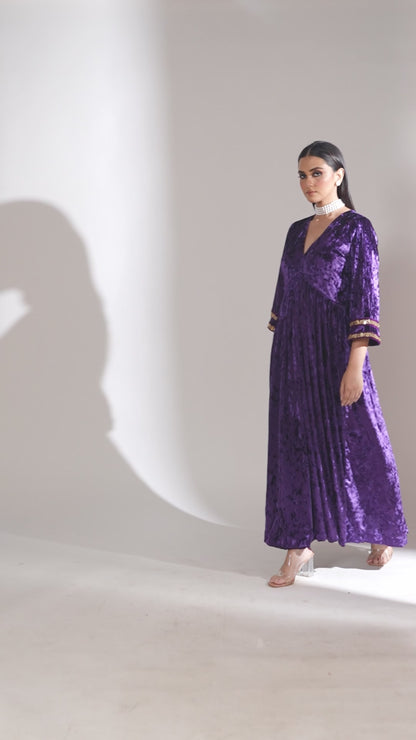 Noor-E-Zar Purple Velvet Anarkali with Velvet Palazzo and Shawl - Set of 3